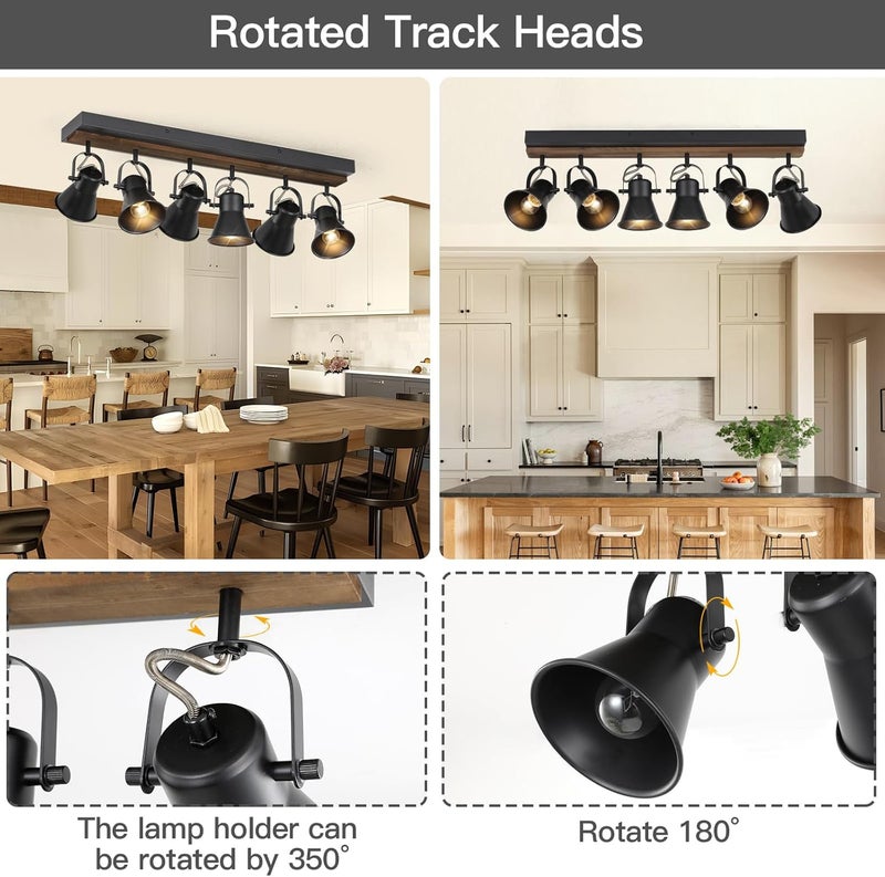 KEESFU 6-Light Track Lighting Kit,Black Semi Flush Mount Ceiling Light with 6 Rotatable Light Heads,Modern Farmhouse Lighting for Livingroom,Bedroom,Hallway,Art Wall,Bathroom,Kitchen.(6-Light) - Image 5